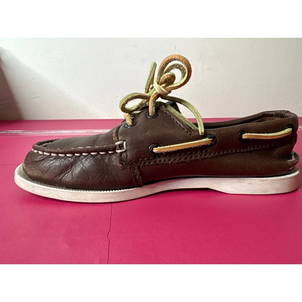 Sperry Boys Authentic Original Brown Leather Boat Shoes 12.5M Preppy Nautical‎